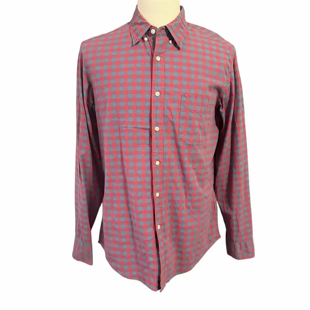 J. Crew Men's Blue Pink Plaid Button Down Shirt Sz L Slim Preppy Classic Stretch
